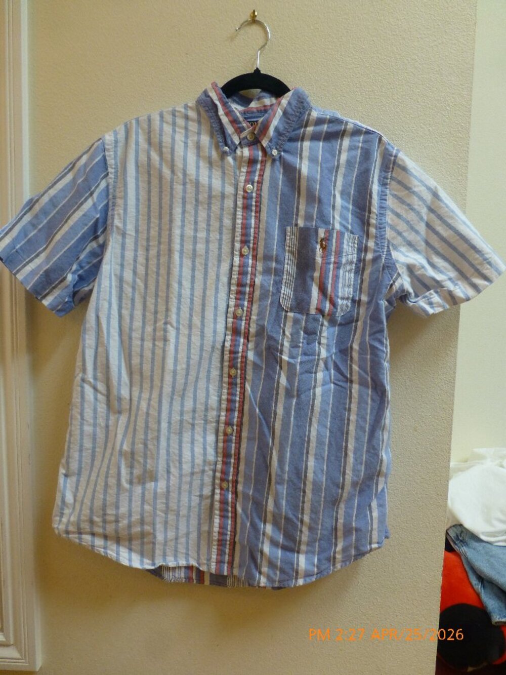 Polo Ralph Lauren Classic Fit Short Sleeve Stripe Button Down size L Embroidered